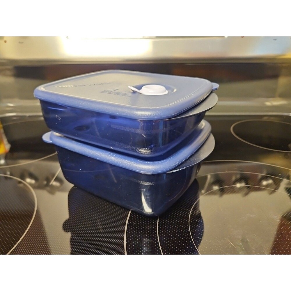 Set of 2 Tupperware Vent N Serve Medium Shallow / Medium Container Indigo Blue